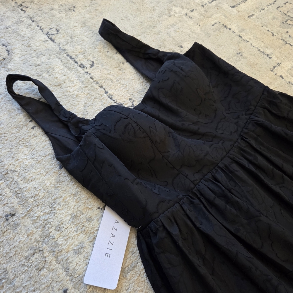 Azazie Alissa Size 12, Black A-Line with Pockets Floral Burnout Dress - Picture 6 of 11